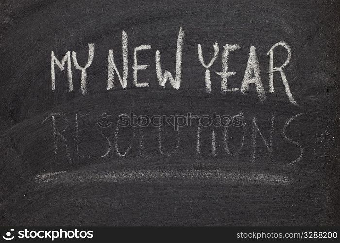 concept of New Year resolution fading, being erased, forgotten or falling apart - white chalk handwriting on blackboard