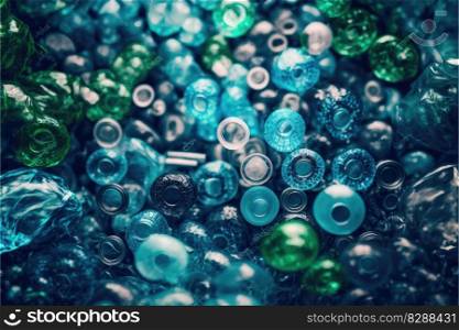Concept of plastic recycle with blue bottle background. Inspiration of separated used plastic scrap of recyclable reducing global warming pollution. Finest generative AI.. Concept of plastic recycle with blue bottle background.