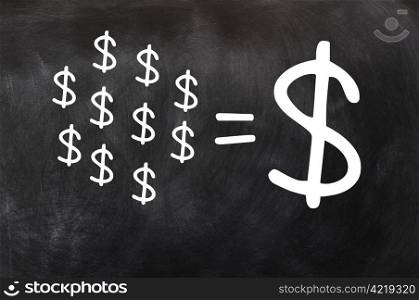 Concept of small savings make a big fortune on a blackboard