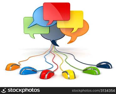 Concept of social network. Forum or chat bubble speech. 3d