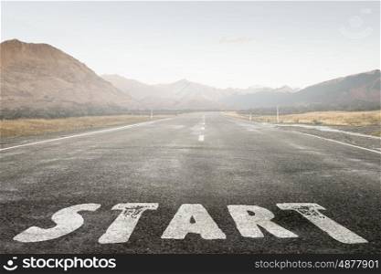 Concept of start straight for business. Asphalt road as symbol of effective business start