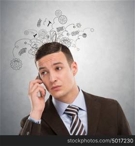 Concept of stress with businessman calling by phone