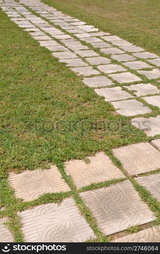 concept of success, challenge and destination (stones on a lawn park regarding phases and goals)