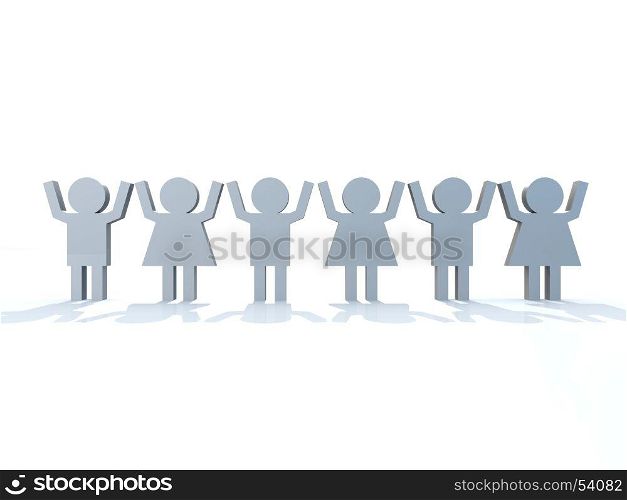 Concept of teamwork with row of people, 3D rendering