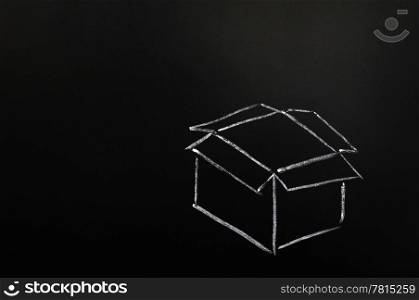"Concept of "Think Outside the box" drawn with chalk on a blackboard "