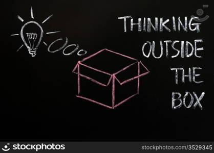 "Concept of "Thinking Outside the box" drawn with chalk on a blackboard "