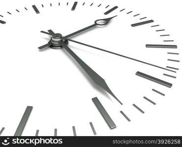Concept of time. Clock face with arrows, close-up on a white background.