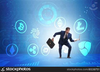 Concept of various cryptocurrencies and businessman