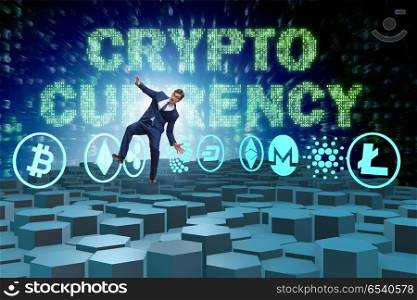 Concept of various cryptocurrencies and businessman