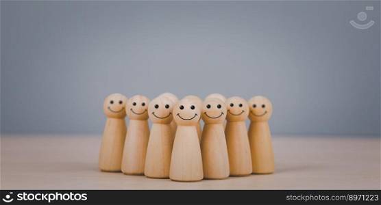 Concept success business create idea for leader team, leadership business concept, teamwork power and confidence,wooden figures group leader connection to business vintage background conceptual.