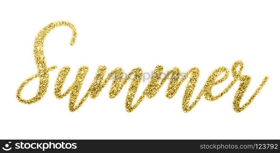 Concept summer. Shiny summer letters gold glitters background