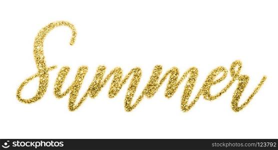 Concept summer. Shiny summer letters gold glitters background