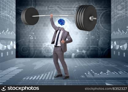 Concept with brain man and dumbbell