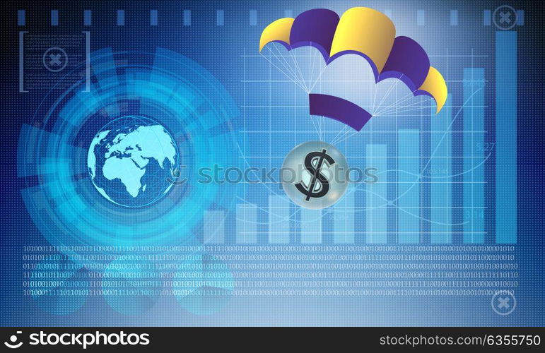 Concept with dollar in golden parachute illustration