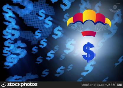 Concept with dollar in golden parachute illustration