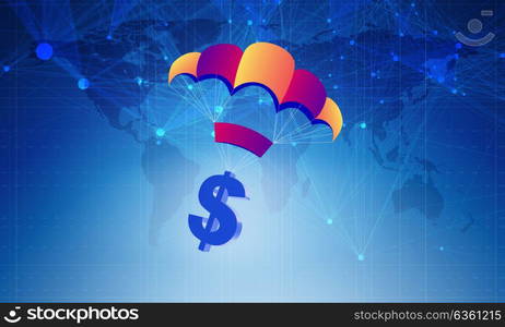 Concept with dollar in golden parachute illustration