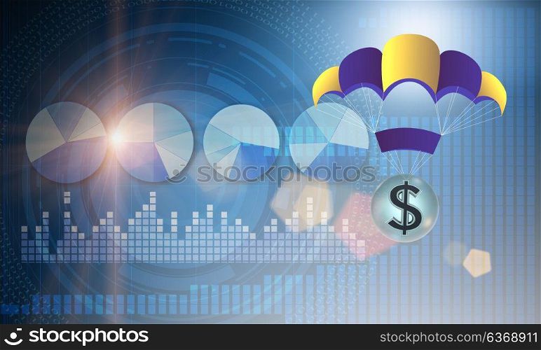 Concept with dollar in golden parachute illustration