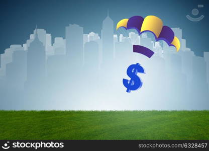 Concept with dollar in golden parachute illustration. The concept with dollar in golden parachute illustration