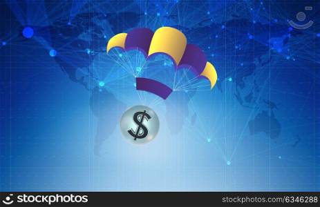 Concept with dollar in golden parachute illustration. The concept with dollar in golden parachute illustration