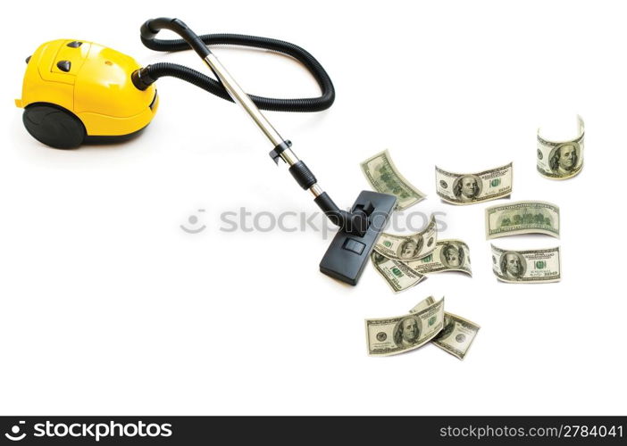 Concept with vacuum cleaner sucking money