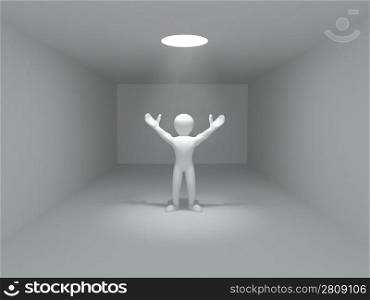 Concepts of freedom. Men and volume light from the hole. 3d