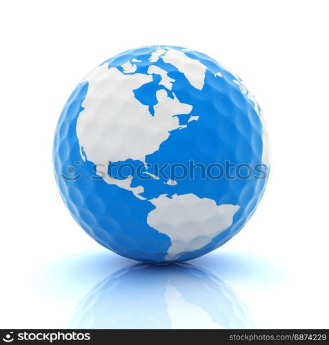 Conceptual 3d illustration. Golf ball world globe