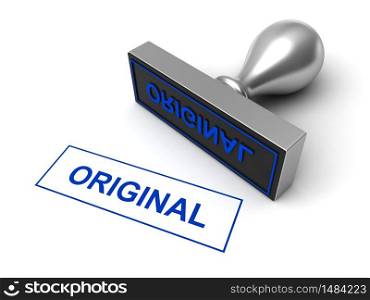 Conceptual 3d render of rubber stamp on white background
