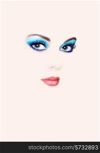 Conceptual beauty portrait of beautiful young woman. Eyelashes. Cosmetic Eyeshadows. Fashion beauty