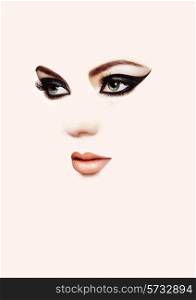 Conceptual beauty portrait of beautiful young woman. Eyelashes. Cosmetic Eyeshadows. Fashion beauty