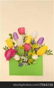 Conceptual Colorful Spring Flowers And Envelope