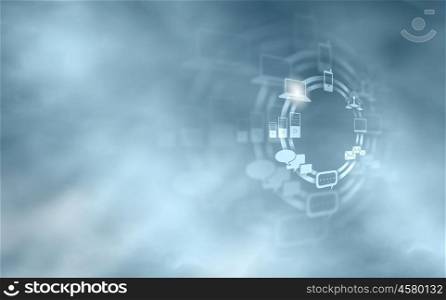 Conceptual digital background image with media icons. Media concept