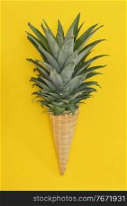 Conceptual Ice Cream waffle cone Of  Pineapple Leaves