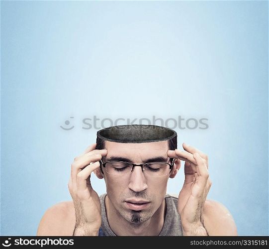 Conceptual image of a open minded man , lots of copyspace