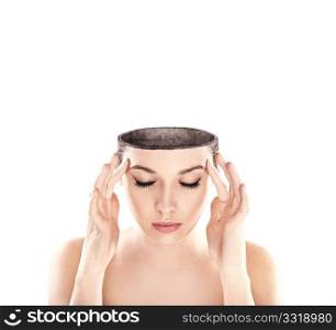 Conceptual image of a open minded woman , lots of copy space