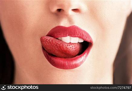 Conceptual image of a pure red strawberry tongue