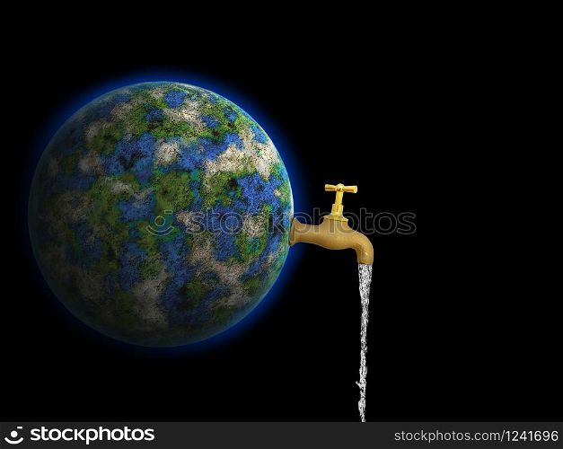 Conceptual Image Of Earth Is Our Water Against Black Background. World Care