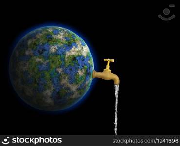 Conceptual Image Of Earth Is Our Water Against Black Background. World Care