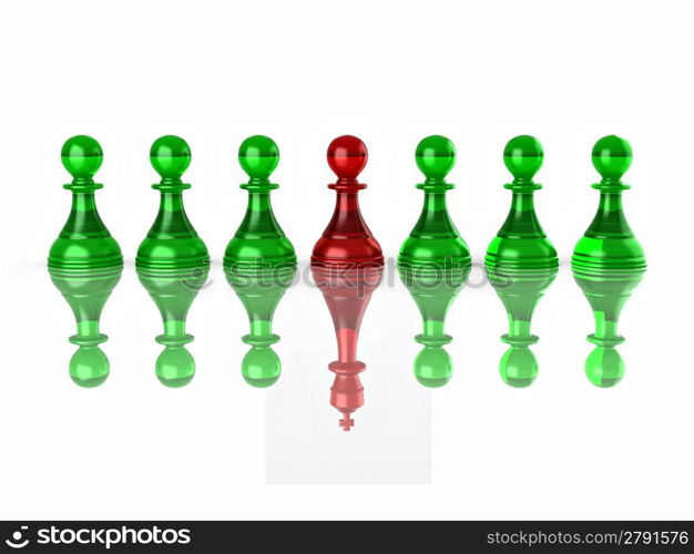 Conceptual image of magalomania or uniqe. Chess. 3d