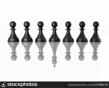 Conceptual image of magalomania or uniqe. Chess. 3d