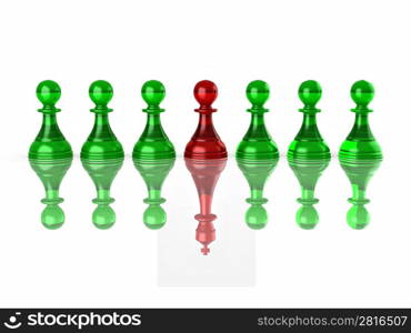 Conceptual image of magalomania or uniqe. Chess. 3d