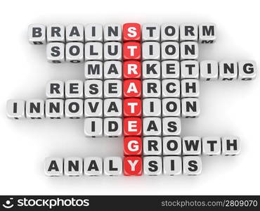 Conceptual image of strategy. Crossword fromblocks with letters. 3d