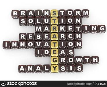 Conceptual image of strategy. Crossword fromblocks with letters. 3d