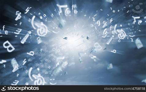 Conceptual image with business items flying in air. Business items
