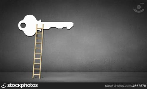 Conceptual image with ladder leading to key of success