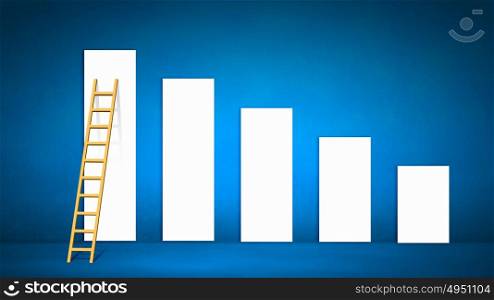 Conceptual image with ladder reaching increasing graph