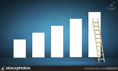 Conceptual image with ladder reaching increasing graph