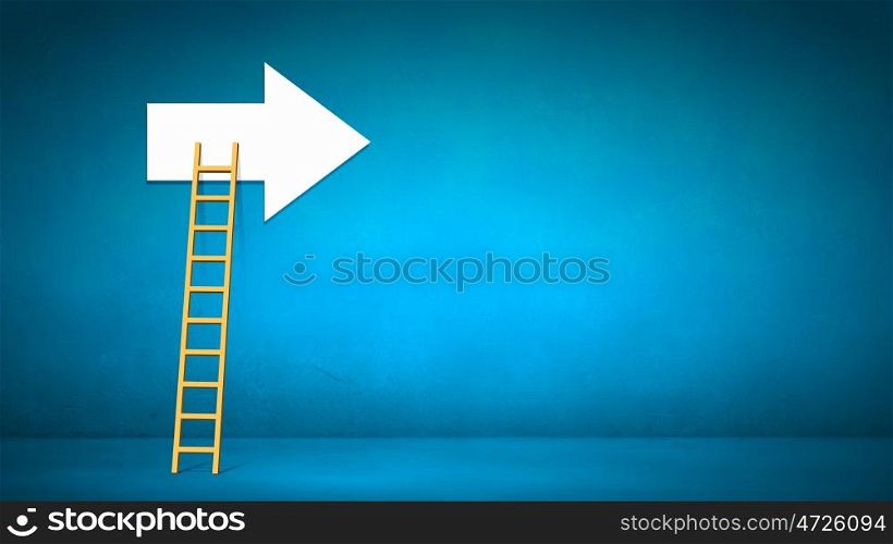 Conceptual image with ladder to white direction arrow