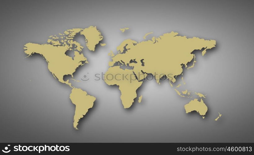 Conceptual image with world map on concrete wall. World map