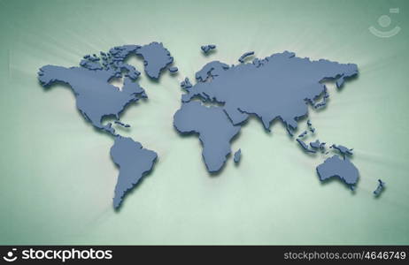 Conceptual image with world map on concrete wall. World map