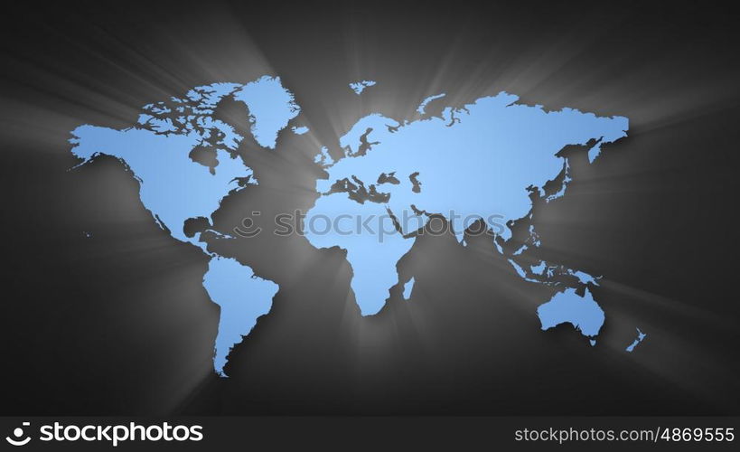 Conceptual image with world map on concrete wall. World map